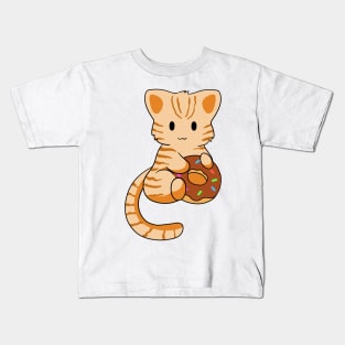 Orange Tabby Cat with donut Kids T-Shirt